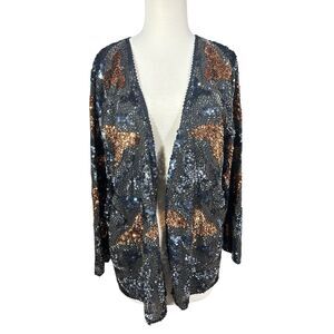 Vintage Odyssey Collection Sequined Blazer Jacket Black Gold Throwing Stars Sz L